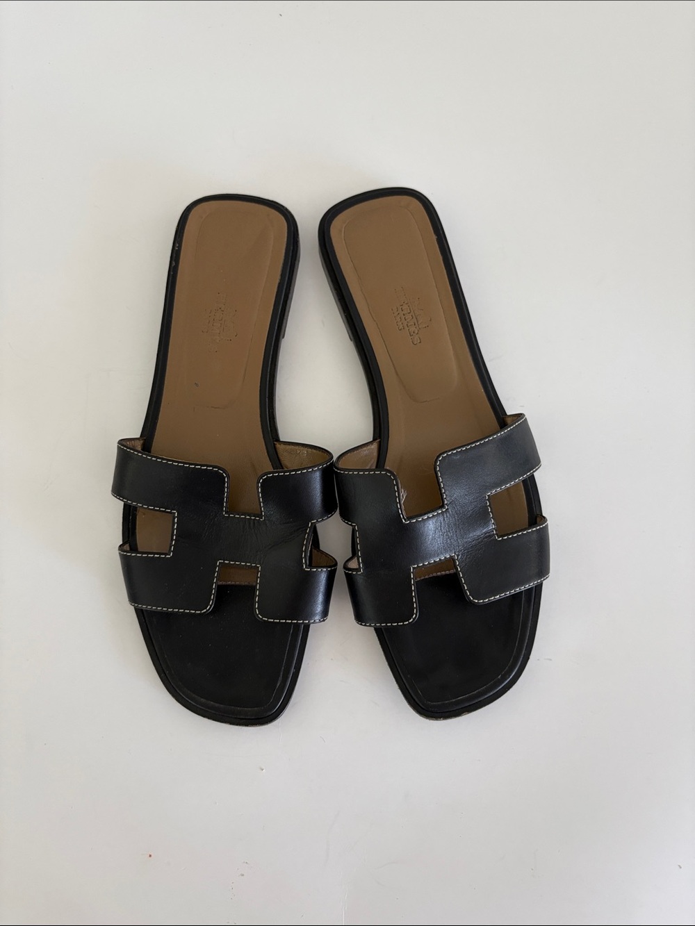 Hermes Oran Black Leather Women's Slide Sandals 38.5 8